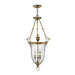 Подвесной светильник латунный с рифленым прозрачным плафоном и тремя свечеподобными лампами в классическом стиле Hinkley варинант исполнения - 2 | Loft Concept в Костроме