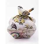 Шкатулка фиолетового цвета с рисунком бабочек и крышкой с фигуркой птицы на ветке Eden Garden варинант исполнения - 2 | Loft Concept в Костроме