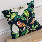 Декоративная подушка чёрная с изображением птиц и цветов Blooming Birds 2 варинант исполнения - 2 | Loft Concept в Костроме