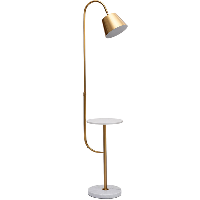 Торшер с мраморным столиком и золотым плафоном Ezio Floor Lamp Золотой Белый Мрамор Bianco Торшер с мраморным столиком и золотым плафоном Ezio Floor Lamp Золотой Белый Мрамор Bianco в Костроме | Loft Concept