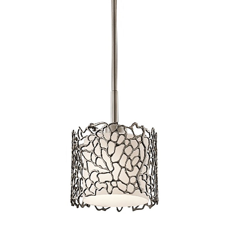 Подвесной светильник с цилиндрическим белым плафоном с ажурным узором цвета олово Kichler Олово Белый Бежевый в Костроме | Loft Concept 