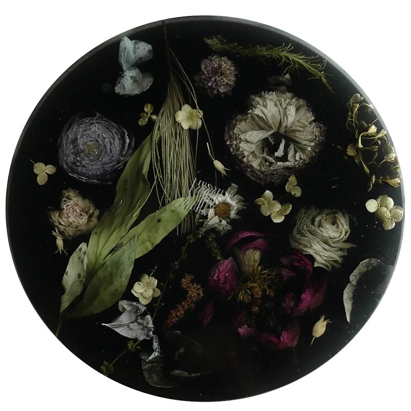 Круглый поднос из эпоксидной смолы с цветами черный Epoxy Resin Flowers Tray Black Черный Мульти Круглый поднос из эпоксидной смолы с цветами черный Epoxy Resin Flowers Tray Black Черный Мульти в Костроме | Loft Concept