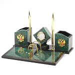 Настольный письменный набор из змеевика с часами и гербом Successful Leader варинант исполнения - 2 | Loft Concept в Костроме