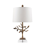 Настольная лампа с кремовым льняным цилиндрическим абажуром и ножкой в форме золотистой ветки Gilded Nola варинант исполнения - 7 | Loft Concept в Костроме