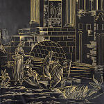 Обои ручная роспись Views of Italy Gold Outline варинант исполнения - 1 | Loft Concept в Костроме