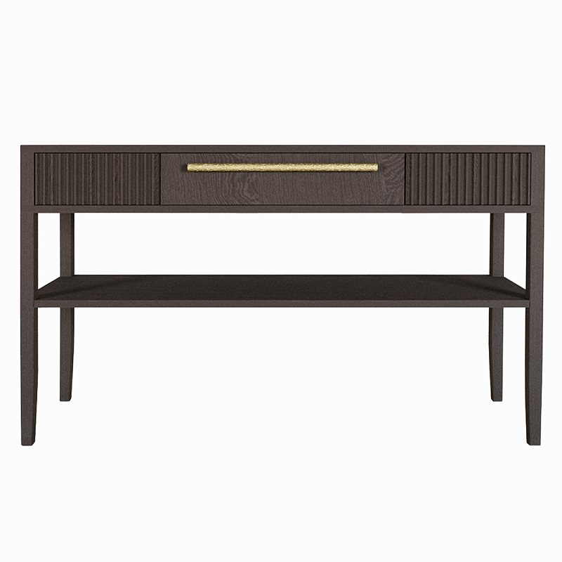 Дизайнерская Консоль с полкой и ящиком Primo Темный орех Орех Золотой в Костроме | Loft Concept 