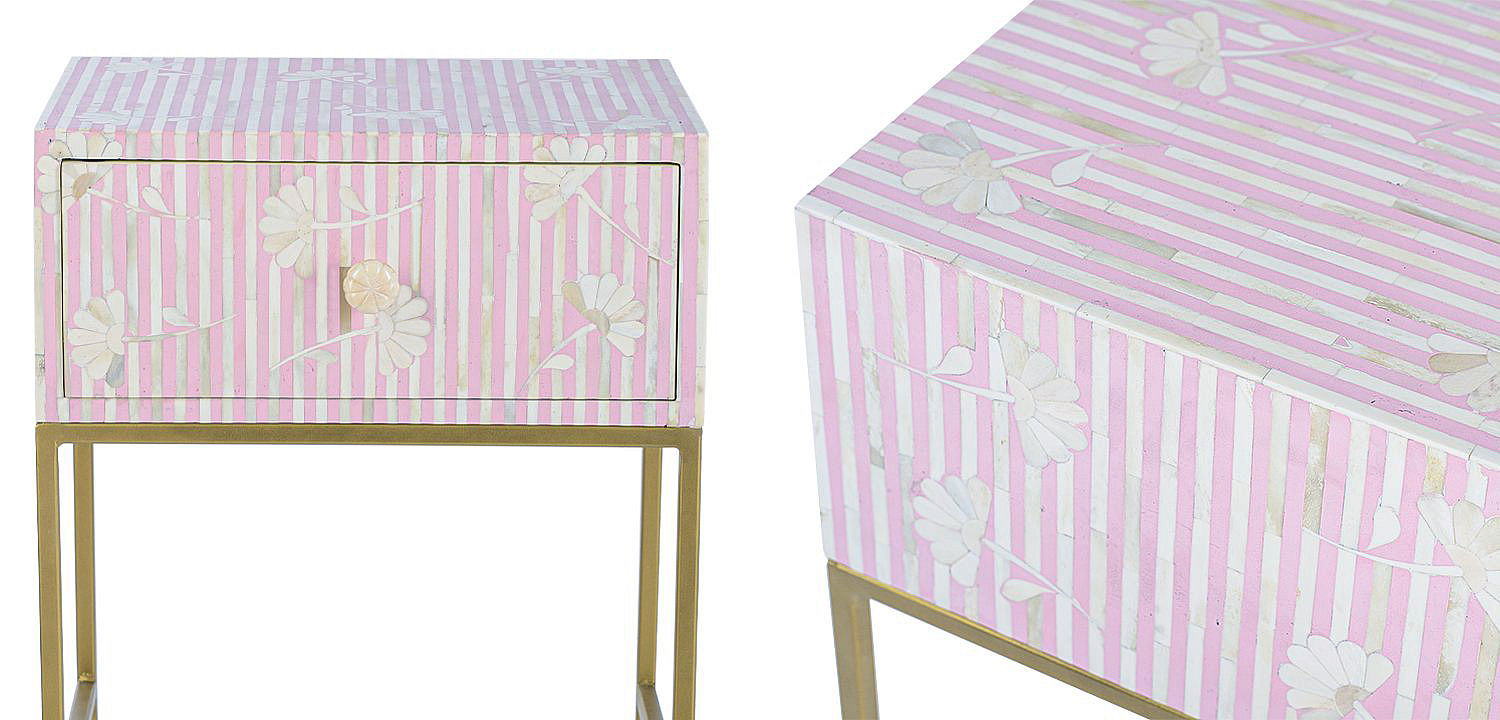 Тумбочка Pink Flower Indian Bone Inlay nightstand Тумбочка Pink Flower Indian Bone Inlay nightstand - Loft-Concept в Костроме