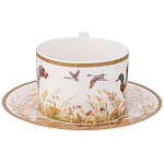 Чайная пара из фарфора с изображением собаки и уток 300 мл Hunting Porcelain Collection варинант исполнения - 2 | Loft Concept в Костроме
