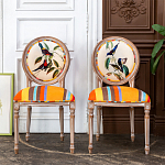 Стул бежевый в разноцветную полоску из натурального бука с изображением птиц и цветов Blooming Blue Birds Colorful Stripes Chair варинант исполнения - 4 | Loft Concept в Костроме