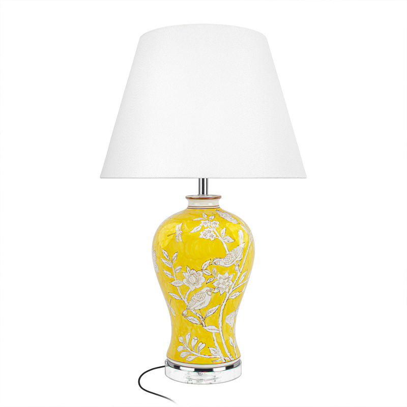 Настольная лампа желтая с изображением белых птиц Flight Among Acacia Белый Желтый в Костроме | Loft Concept 