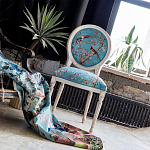 Стул из массива бука бирюзовый с изображением птиц и цветов Turquoise Beige Chinoiserie Peach Garden Chair варинант исполнения - 6 | Loft Concept в Костроме
