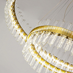 Люстра подвесная двухъярусная с золотистымыми кольцами и прозрачными стеклянными элементами Ring Horizontal варинант исполнения - 3 | Loft Concept в Костроме