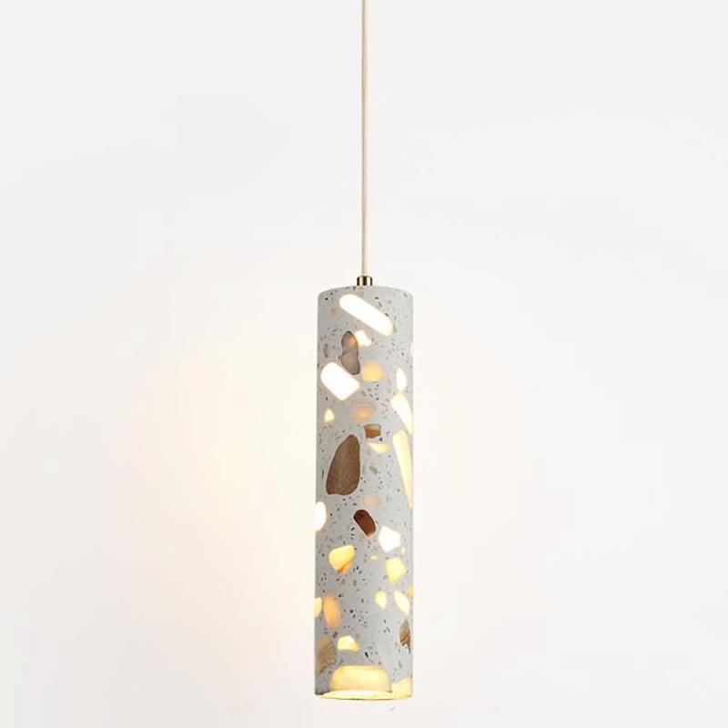 Подвесной светильник с цилиндрическим белым бетонным плафоном Terrazzo Light Бронза Серый в Костроме | Loft Concept 