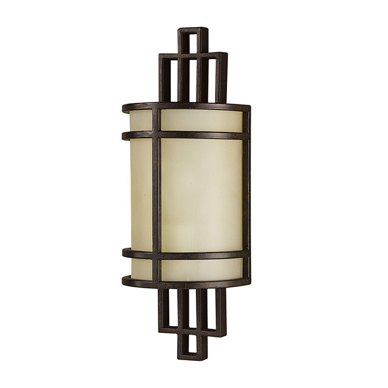 Бра бронзового цвета с полукруглым матовым стеклянным плафоном в геометрическом каркасе Feiss Бронза Бежевый в Костроме | Loft Concept 