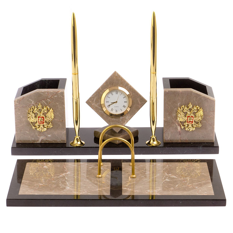 Настольный письменный набор из бежевого мрамора с часами Marble Accessory Бежевый Черный Золотой Настольный письменный набор из бежевого мрамора с часами Marble Accessory Бежевый Черный Золотой в Костроме | Loft Concept
