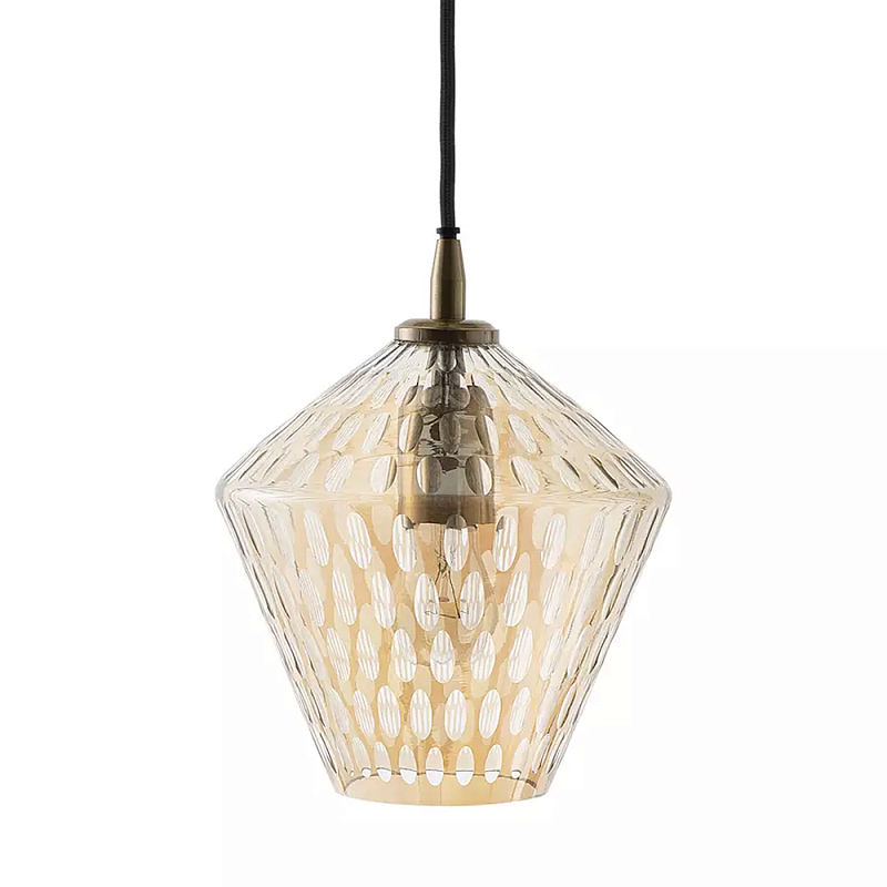 Подвесной светильник с плафоном из стекла с рельефным узором Glass Pattern Lamp Янтарный Подвесной светильник с плафоном из стекла с рельефным узором Glass Pattern Lamp Янтарный в Костроме | Loft Concept