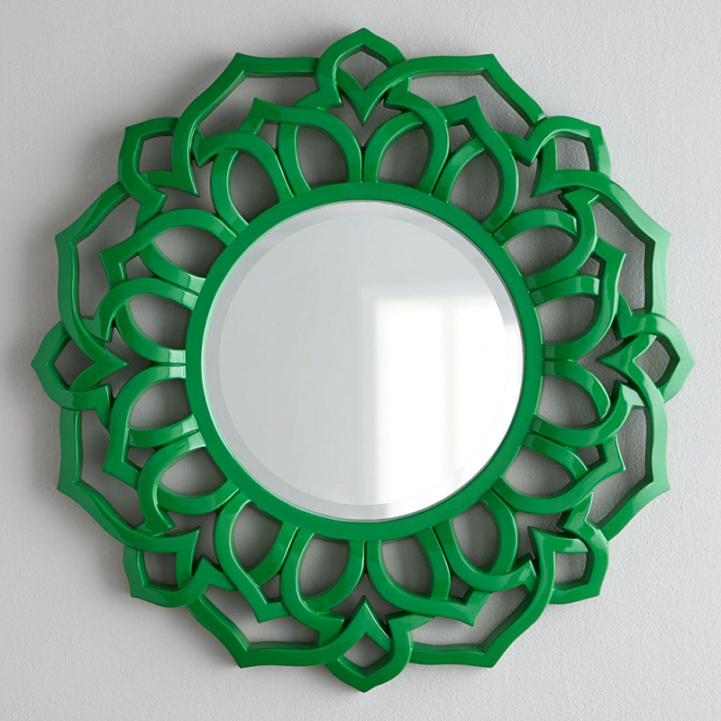 Зеркало круглое в ажурной зеленой раме Green Floral Pattern Зеленый Зеркало круглое в ажурной зеленой раме Green Floral Pattern Зеленый в Костроме | Loft Concept