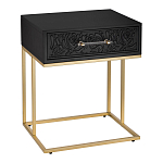 Приставной столик с резным узором на выдвижном ящике Black Table Carved Pattern варинант исполнения - 1 | Loft Concept в Костроме