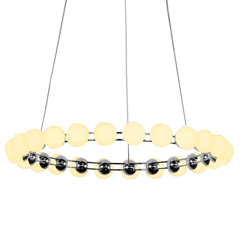Люстра светодиодная кольцевая с круглыми плафонами белого цвета PEARLS Suspension 48 Хром Латунь Белый Люстра светодиодная кольцевая с круглыми плафонами белого цвета PEARLS Suspension 48 Хром Латунь Белый в Костроме | Loft Concept