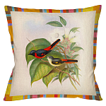 Декоративная подушка бежевая в разноцветную полоску с изображением птиц и цветов Blooming Birds Colorful Cushion варинант исполнения - 7 | Loft Concept в Костроме