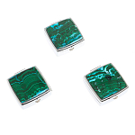 Таблетница карманная квадратная с 2-мя отделениями с зеркалом и накладкой из натуральных камней Малахит Хризоколла Silver Stone Pillboxes варинант исполнения - 4 | Loft Concept в Костроме