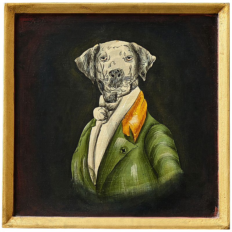 Картина в квадратной раме Chinoiserie Grey Dog Portrait Зеленый Черный Золотой Мульти Картина в квадратной раме Chinoiserie Grey Dog Portrait Зеленый Черный Золотой Мульти в Костроме | Loft Concept