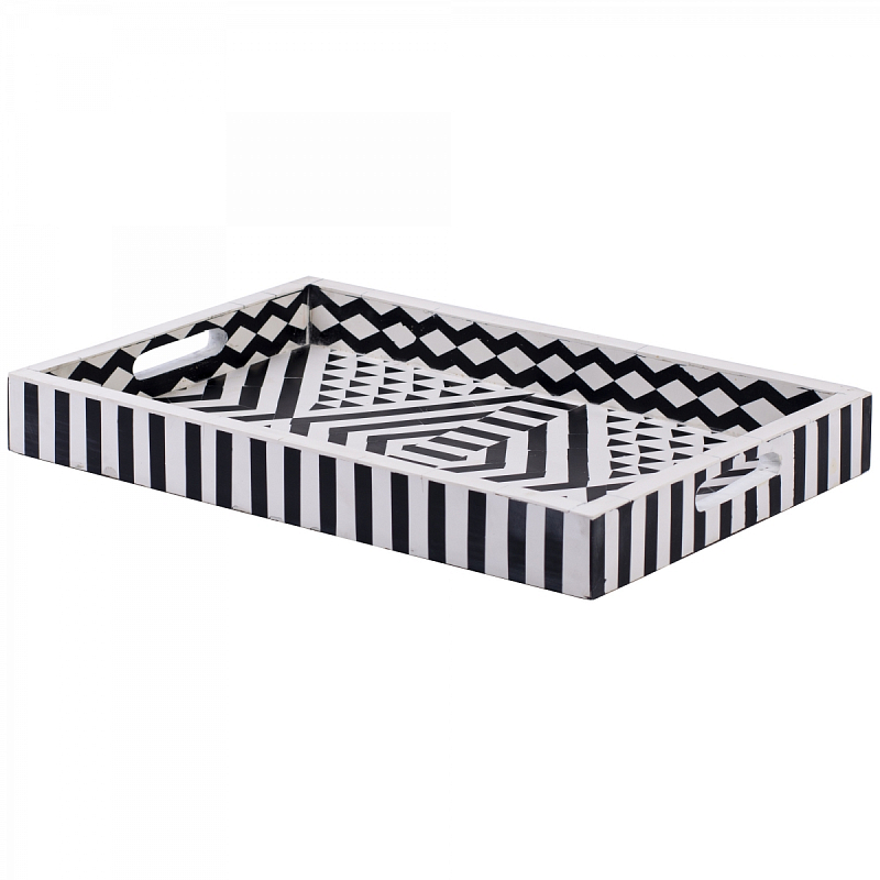 Поднос Инкрустация кость Black And White Bone Inlay Tray Черно-белый Поднос Инкрустация кость Black And White Bone Inlay Tray Черно-белый в Костроме | Loft Concept