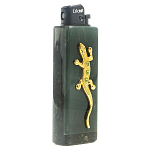 Зажигалка газовая из натурального камня Офиокальцит с декоративной металлической вставкой в виде ящерицы Metal Stone Lighters варинант исполнения - 1 | Loft Concept в Костроме