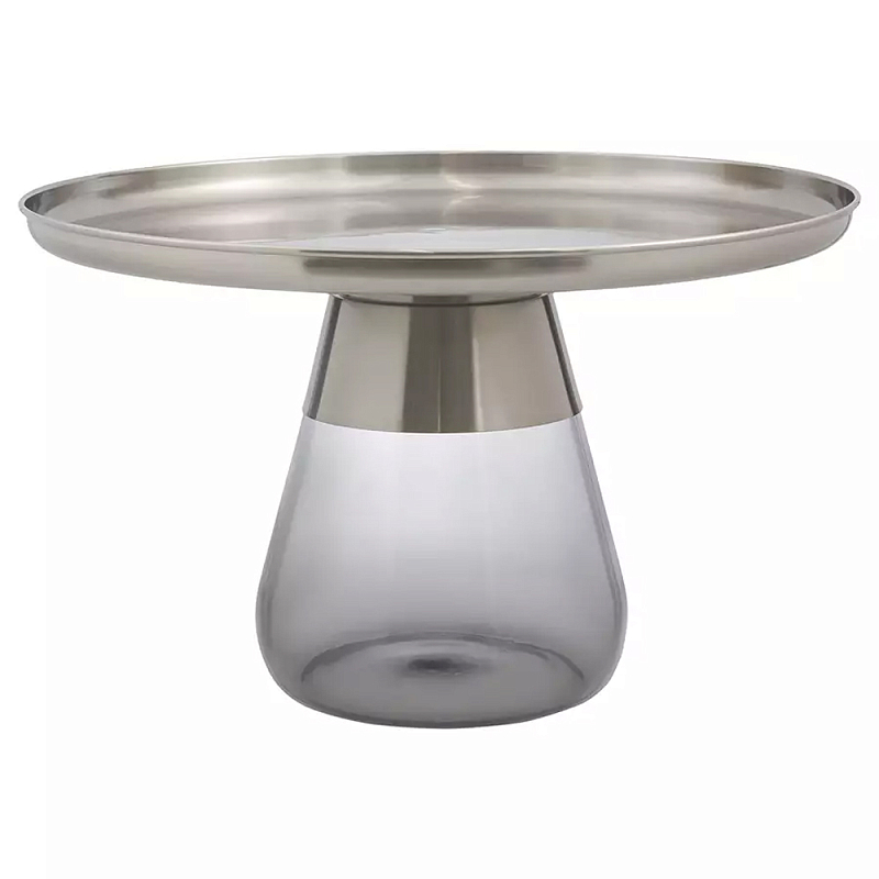 Кофейный столик с основанием из закаленного стекла Classic Round Gray Table Серый Хром Кофейный столик с основанием из закаленного стекла Classic Round Gray Table Серый Хром в Костроме | Loft Concept