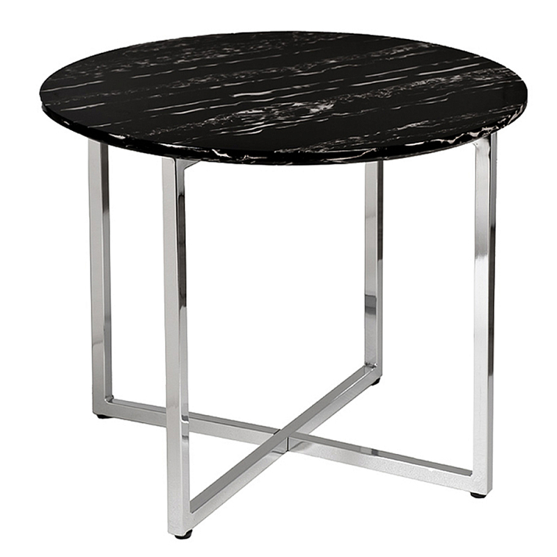 Столик журнальный круглый с черной столешницей Marsali Coffee Table Серебряный Черный Столик журнальный круглый с черной столешницей Marsali Coffee Table Серебряный Черный в Костроме | Loft Concept