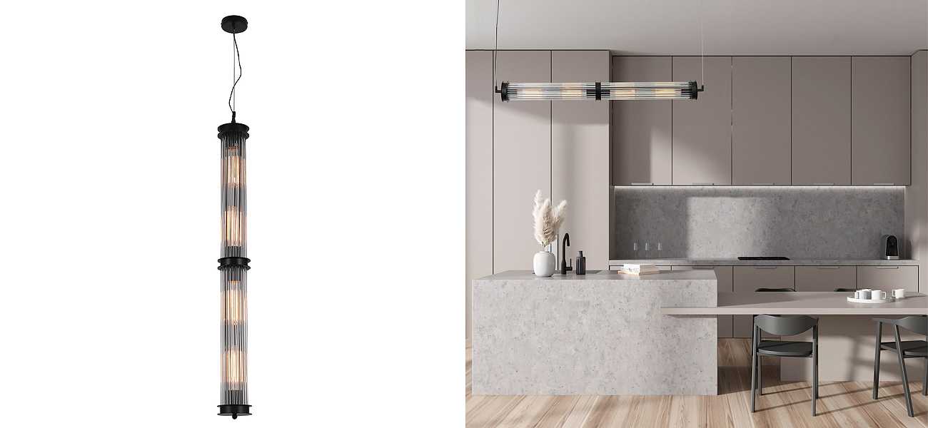 Люстра с рифленым плафоном Glass Tube Black Люстра с рифленым плафоном Glass Tube Black - Loft-Concept в Костроме