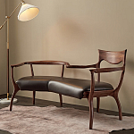 Кушетка с деревянным каркасом и сиденьем из коричневой натуральной кожи Moon Walnut Furniture варинант исполнения - 5 | Loft Concept в Костроме