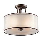 Потолочный светильник с двойным цилиндрическим плафоном из белого стекла и прозрачной органзы Kichler варинант исполнения - 1 | Loft Concept в Костроме