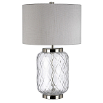 Настольная лампа с цилиндрическим абажуром и прозрачным стеклянным основанием Quintiesse варинант исполнения - 1 | Loft Concept в Костроме