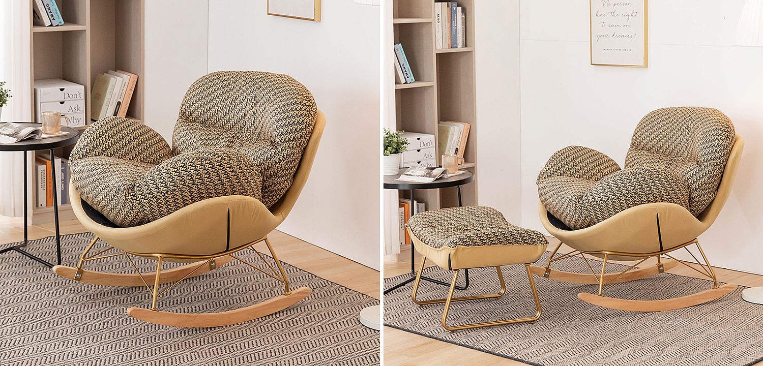 Кресло-качалка Dior Print Rocking Chair с банкеткой для ног Кресло-качалка Dior Print Rocking Chair с банкеткой для ног - Loft-Concept в Костроме