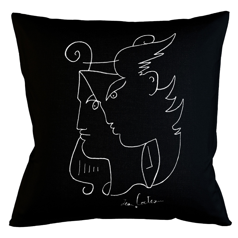 Декоративная подушка White Silhouette Orpheus Pillow Бежевый Черный в Костроме | Loft Concept 