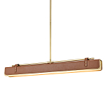 Подвесной светильник линейный латунного цвета в кожаном коричневом чехле и декоративными ремешками Alora варинант исполнения - 1 | Loft Concept в Костроме