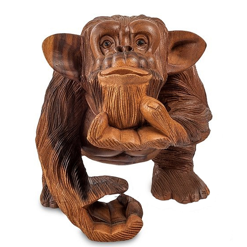 Статуэтка деревянная в виде обезьяны Wooden Monkey Коричневый Статуэтка деревянная в виде обезьяны Wooden Monkey Коричневый в Костроме | Loft Concept