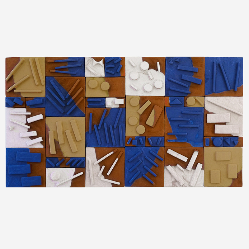 Абстрактное Объемное Панно Megapolis in Bright Colors Синий Терракотовый Оливковый в Костроме | Loft Concept 