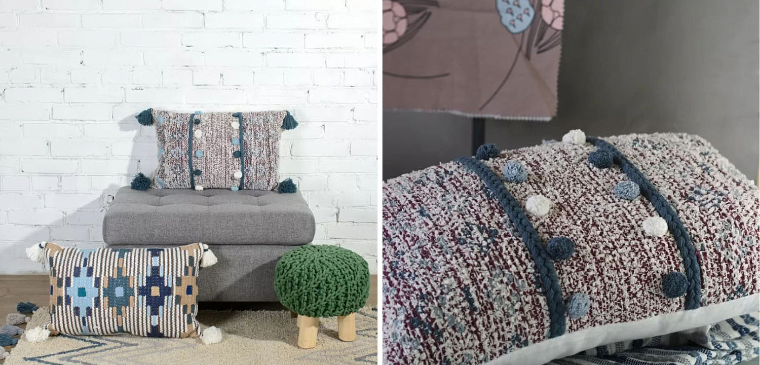 Подушка Lari Blue Ikat с кисточками Подушка Lari Blue Ikat с кисточками - Loft-Concept в Костроме