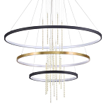 Люстра подвесная с 3-мя круглыми подвесами в черном и золотистом цвете и вертикальными подвесками Ring Horizontal варинант исполнения - 1 | Loft Concept в Костроме