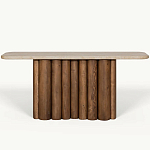 Консоль с овальной столешницей и фактурным деревянным основанием Enzo варинант исполнения - 2 | Loft Concept в Костроме