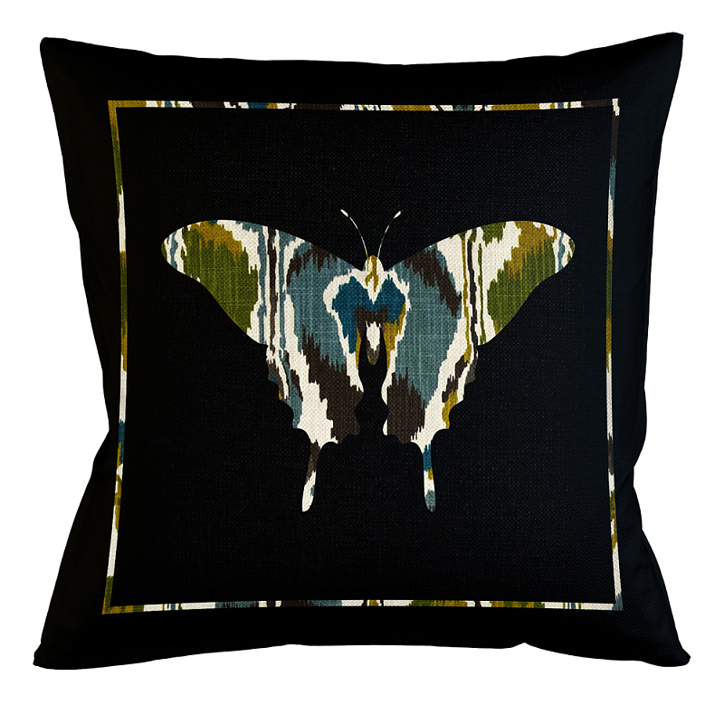 Подушка декоративная бабочка сине-зелёный орнамент Ikat Pattern Серый Бежевый Черный Зеленый Подушка декоративная бабочка сине-зелёный орнамент Ikat Pattern Серый Бежевый Черный Зеленый в Костроме | Loft Concept