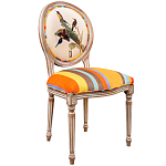 Стул бежевый в разноцветную полоску из натурального бука с изображением птиц и цветов Blooming Yellow Birds Colorful Stripes Chair варинант исполнения - 2 | Loft Concept в Костроме