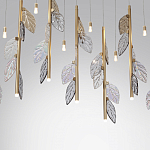 Люстра с золотистыми трубками и прозрачными стеклянными листьями на подвесах Sylva  варинант исполнения - 6 | Loft Concept в Костроме