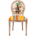 Стул бежевый в разноцветную полоску из натурального бука с изображением птиц и цветов Blooming Yellow Red Birds Colorful Stripes Chair варинант исполнения - 1 | Loft Concept в Костроме
