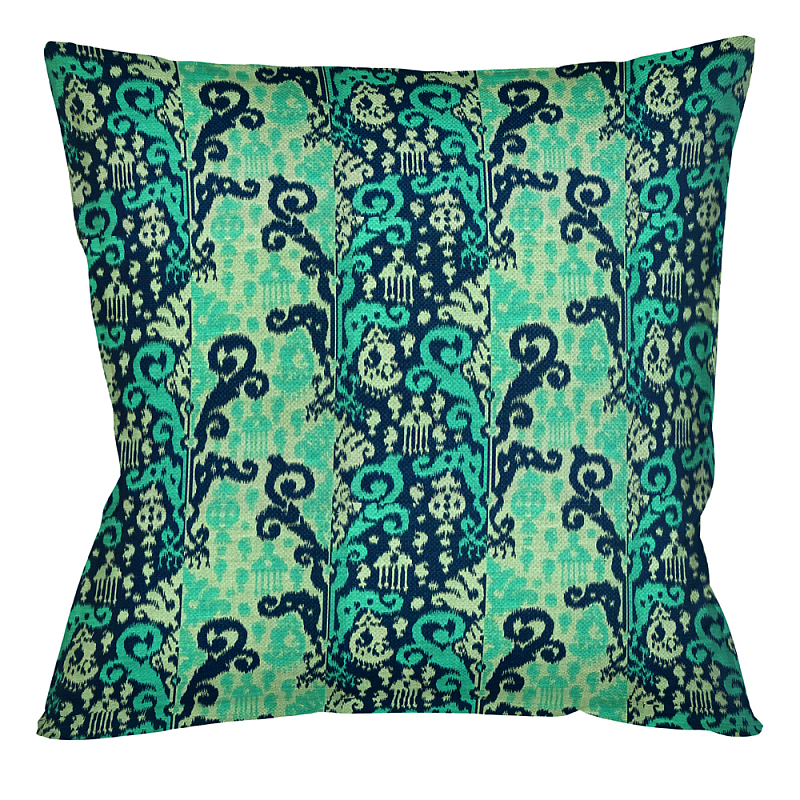 Подушка декоративная бирюзовая с орнаментом Ikat Pattern Черный Бирюзовый Бежевый Темно-синий Подушка декоративная бирюзовая с орнаментом Ikat Pattern Черный Бирюзовый Бежевый Темно-синий в Костроме | Loft Concept
