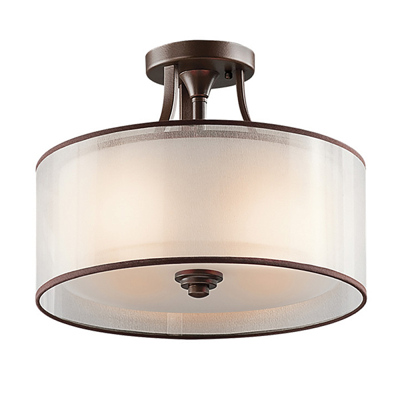 Потолочный светильник с двойным цилиндрическим плафоном из белого стекла и прозрачной органзы Kichler Олово Бронза Белый Бежевый в Костроме | Loft Concept 