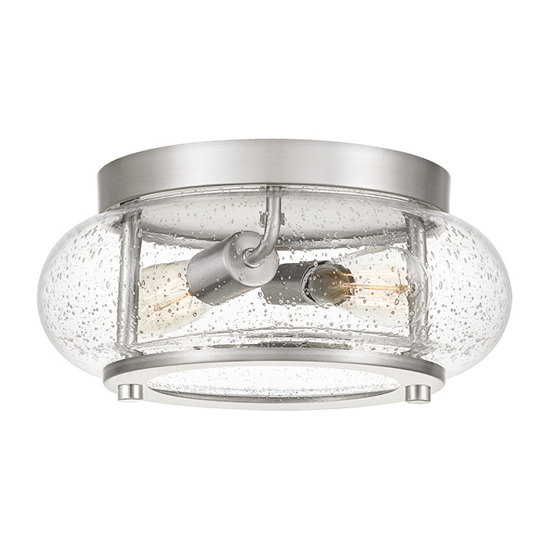 Потолочный светильник цвета никель с плафоном из прозрачного фактурного стекла Quoizel Никель Прозрачное Стекло в Костроме | Loft Concept 