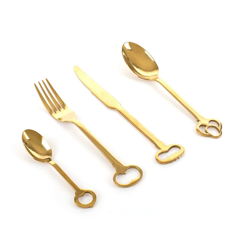 Набор столовых приборов Seletti Keytlery Gold set of 6 Золотой Набор столовых приборов Seletti Keytlery Gold set of 6 Золотой в Костроме | Loft Concept